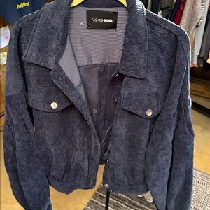 Fashion Nova Navy Corduroy Snap-Front Jacket